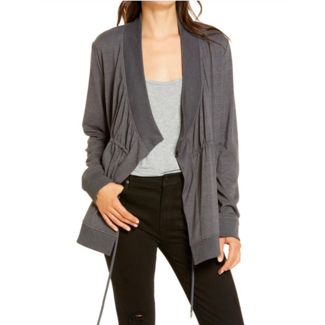 All Saints Grey Drapey Gina Open Front Jacket